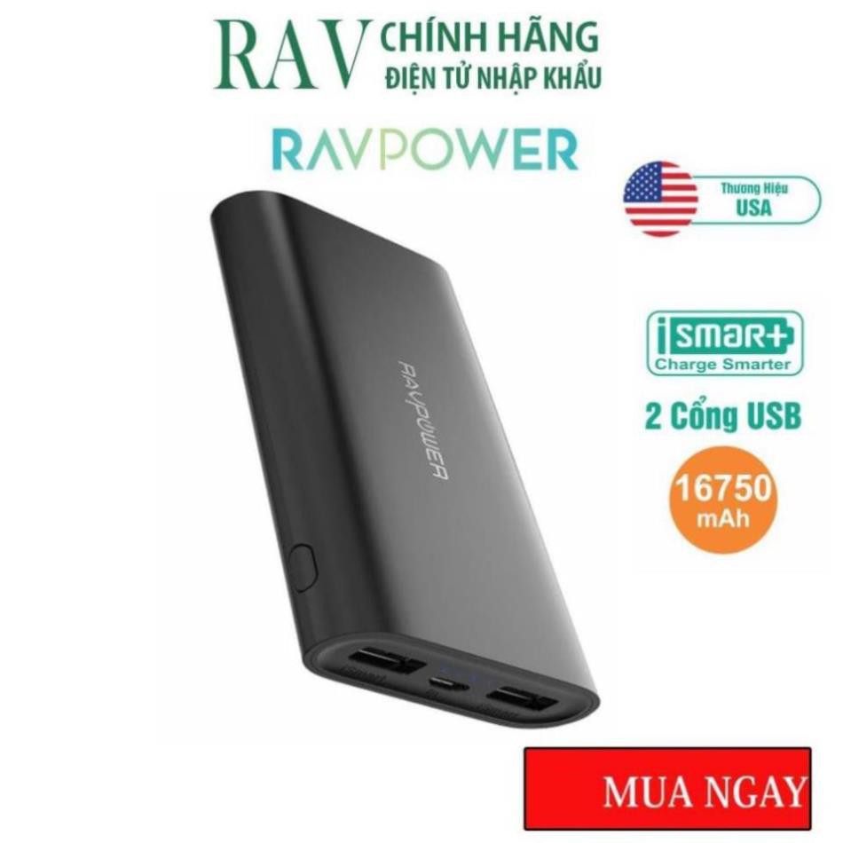 Pin Sạc Dự Phòng RAVPower 16750mAh 22.5W iSmart 2.0 Sạc Đồng Thời 2 Thiết Bị RP-PB010- Thương hiệu USB- HÀNG CHÍNH HÃNG