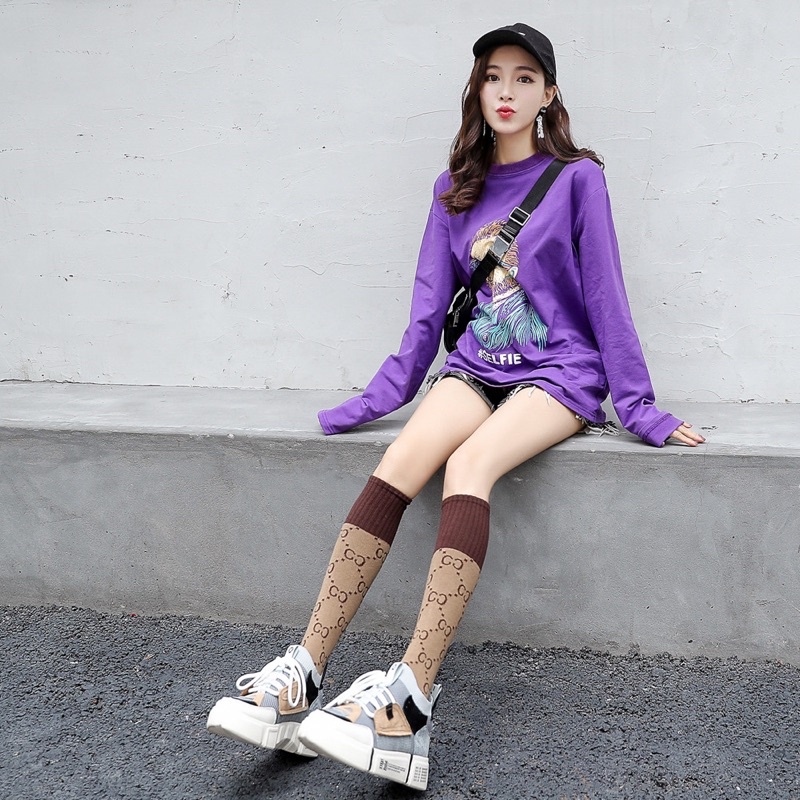 Tất  hoạ tiết mắc xích CC cao dưới gối cao cấp