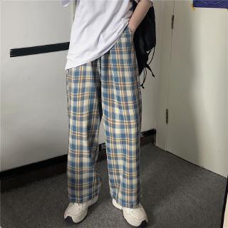 Men Streetwear Plaid Pants 2020 Harajuku High Waist Joggers Korean Style Sweatpants Korean Vintage Sweet Kawaii Loose Joggers Men Autumn Trousers