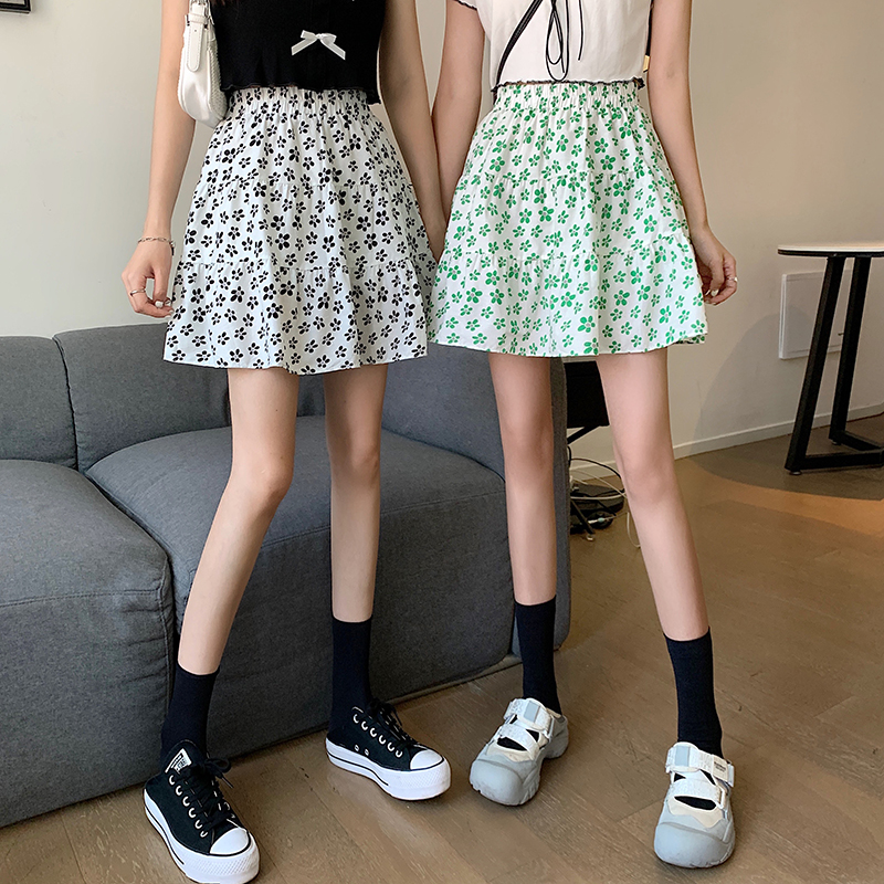 Korean High Waist A-line Short Skirt Ruffle Floral Print Skirt