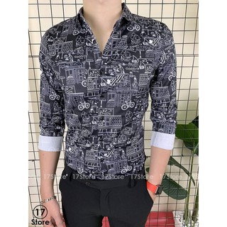 Áo sơ mi hoạ tiết kate lụa