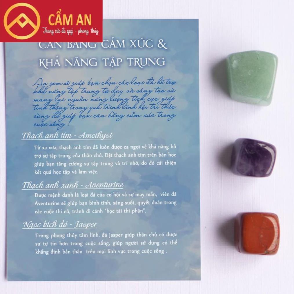 Set đá thanh tẩy tự nhiên kèm túi vải hỗ trợ may mắn, sức khỏe - Cẩm An Jade.