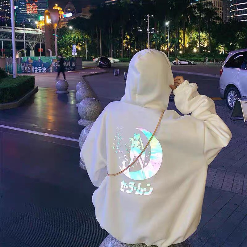 Áo hoodie nỉ form rộng unisex phản quang Thuỷ Thủ Mặt Trăng nam nữ ulzzang Wind | BigBuy360 - bigbuy360.vn