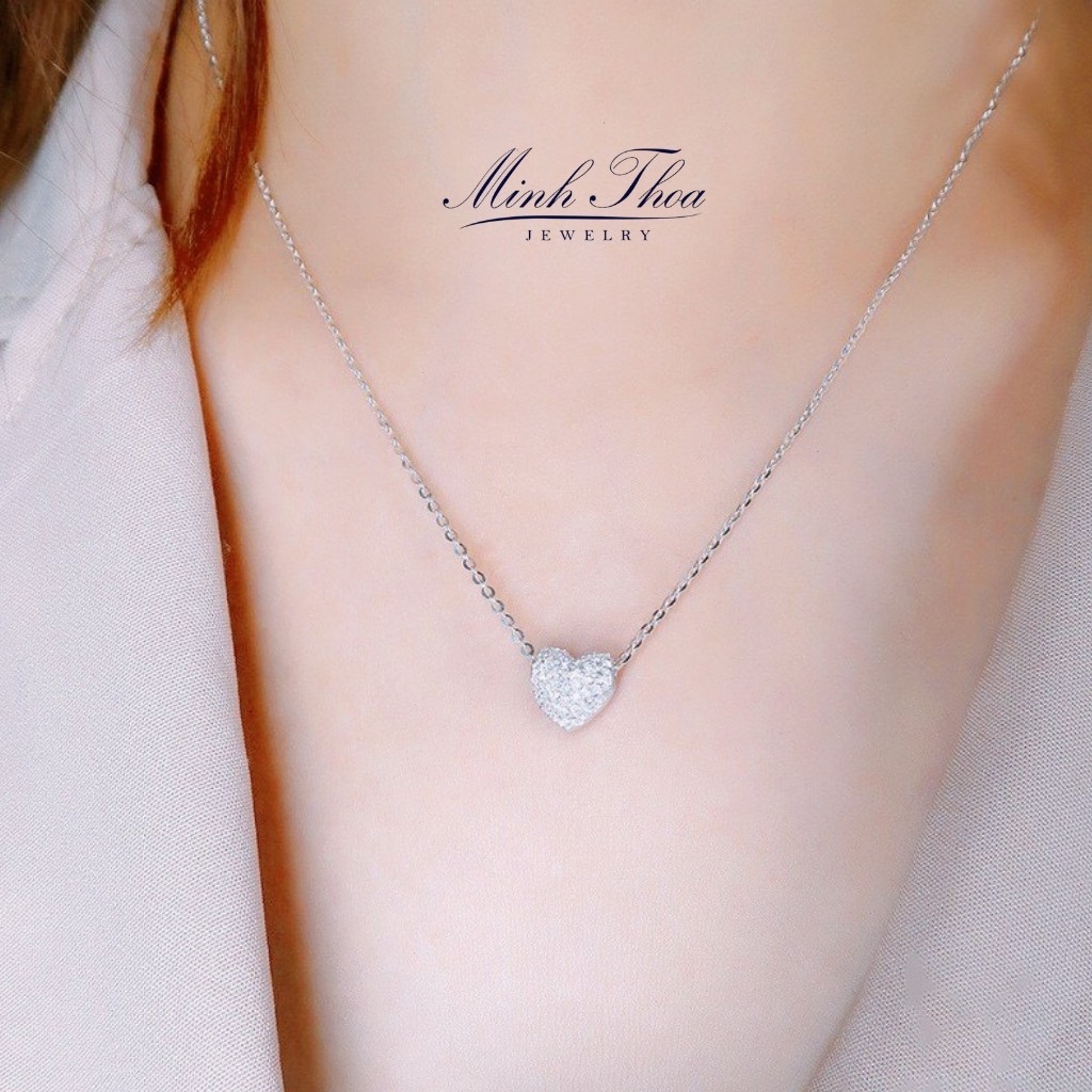 Dây chuyền nữ bạc đẹp, vòng cổ hình tim đính đá trang sức bạc ta Minh Thoa JEWELRY