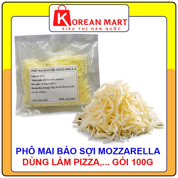 Phô mai bào sợi Mozzarella dùng làm pizza,... gói 100g