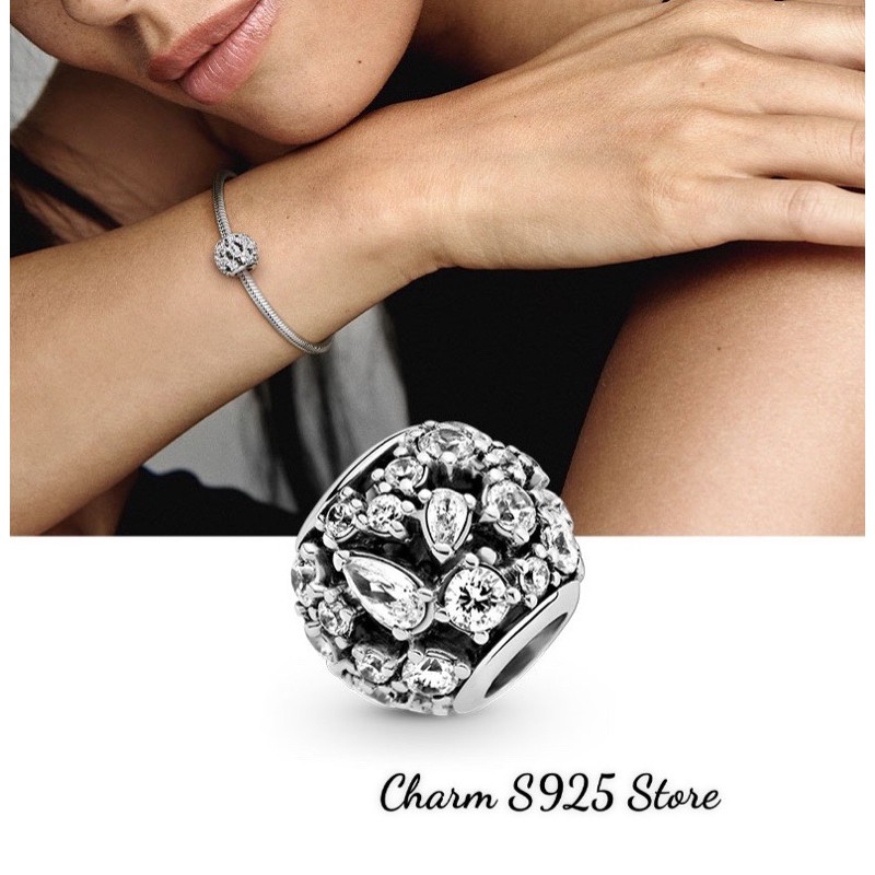 charm pan hoa tuyết đính đá trắng bạc s925 cao cấp
