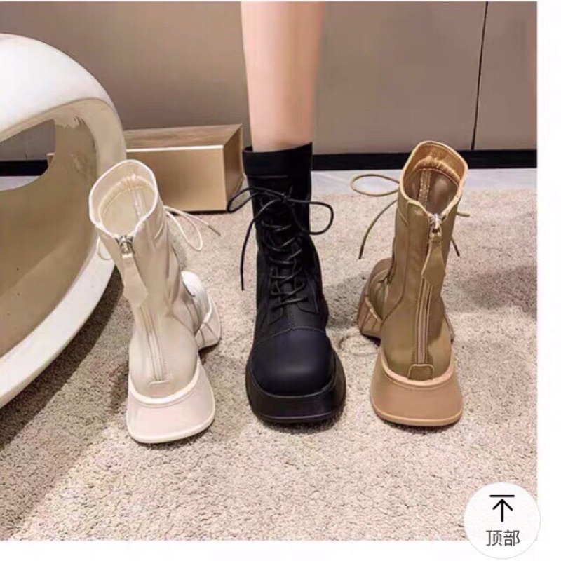 Giày bốt nữ cổ cao buộc dây cá tính hàng quảng châu hộp cam xả kho 150k