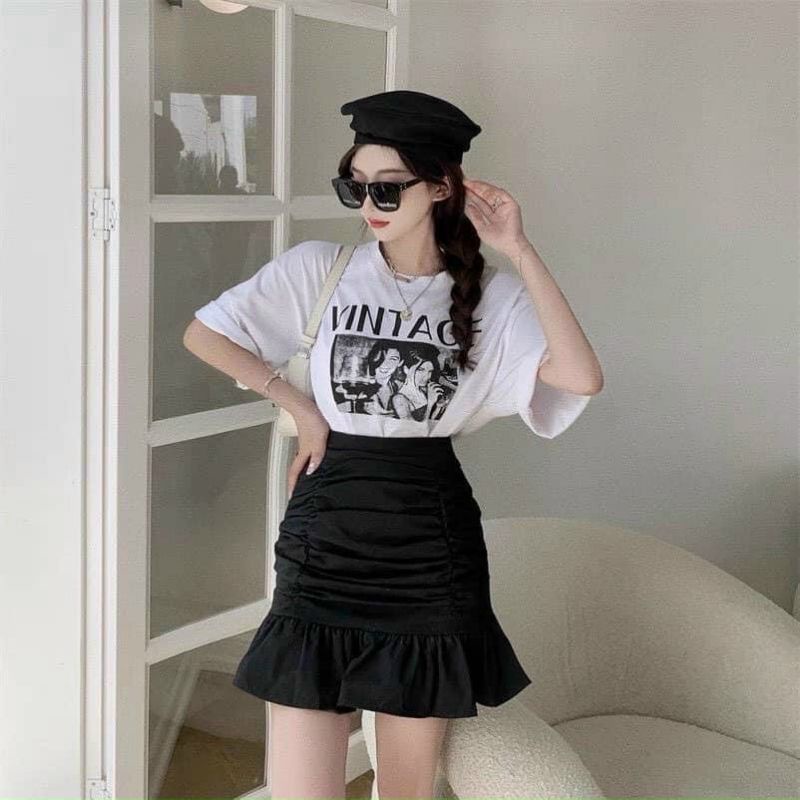Chân váy đuôi cá nhún cạp cao