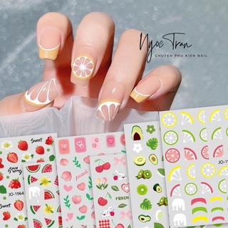 Sticker 3d | trái cây bơ dâu đào dưa hấu trang trí móng | hình dán móng tay
