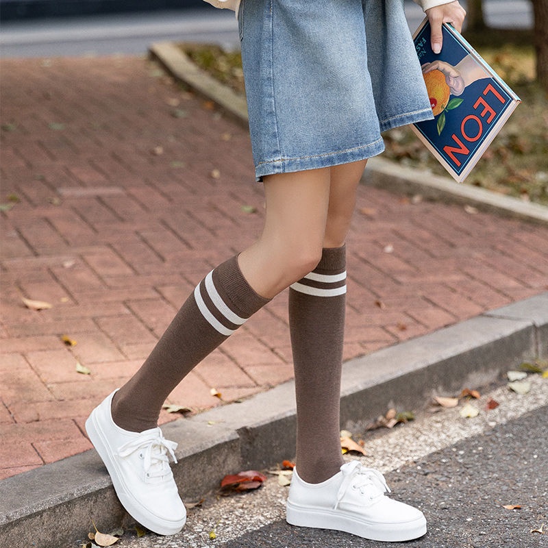 Jiashucheng Vớ Dài Đến Đầu Gối Hai Lớp Bằng Vải Cotton Mỏng Phong Cách Preppy Nhật Bản Thời Trang Xuân Thu Dành Cho Bạn Nữ