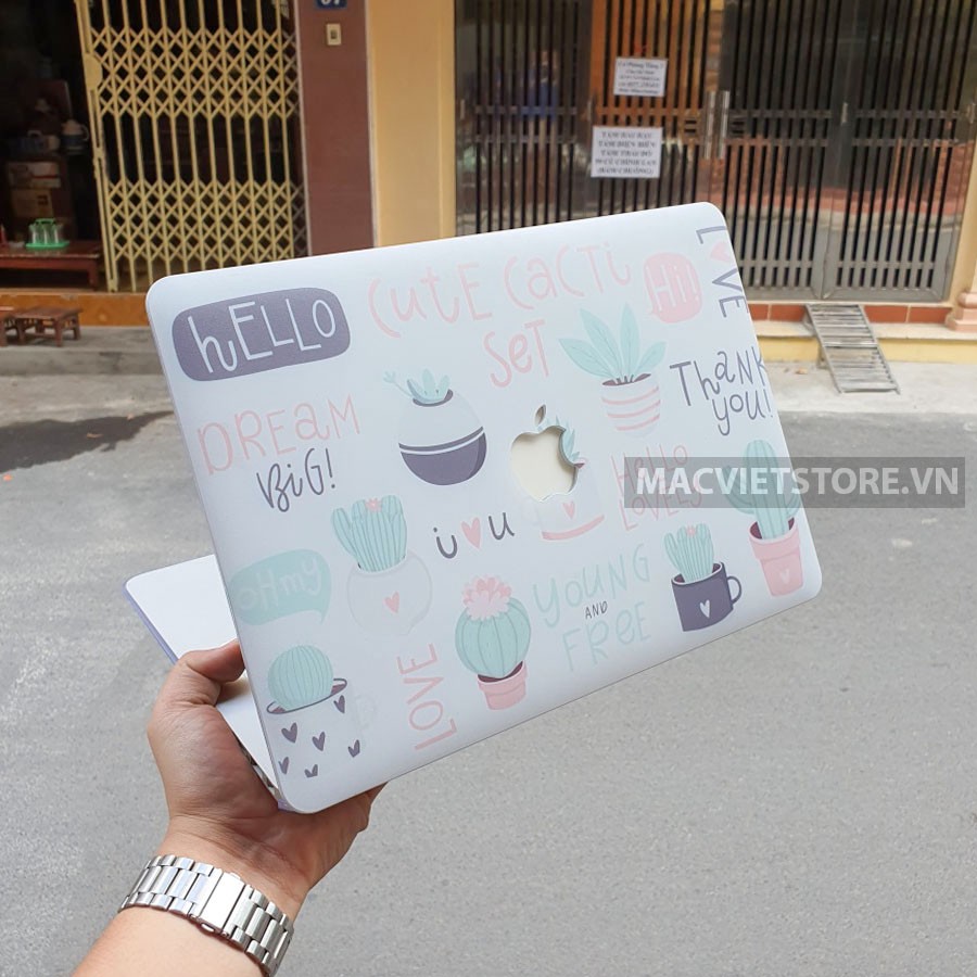 [3-IN-1] Ốp Macbook, Case Macbook Hình Hello Cute (Tặng Kèm Nút Chống Bụi Và Kẹp Chống Gẫy Sạc)