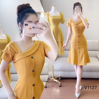 Bán sỉ váy vàng lệch vai