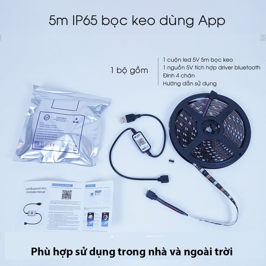 Đèn led đổi màu 5050 RGB cảm biến nhạc, kết nối bluetooth điêu khiển qua app điện thoại