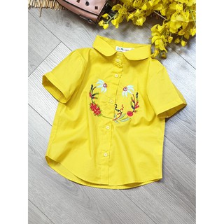 Áo Sơ Mi Bé Gái Thêu Hoa Cộc Tay Dễ Thương_Đủ màu: Trắng – Hồng- Vàng – Đào K35