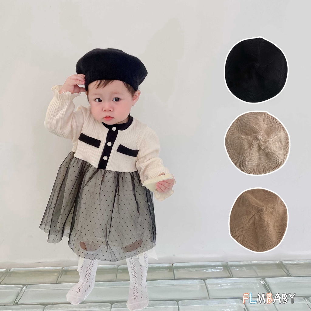 Mũ Beret Màu Trơn Ấm Áp Thời Trang Thu Đông Cho Bé