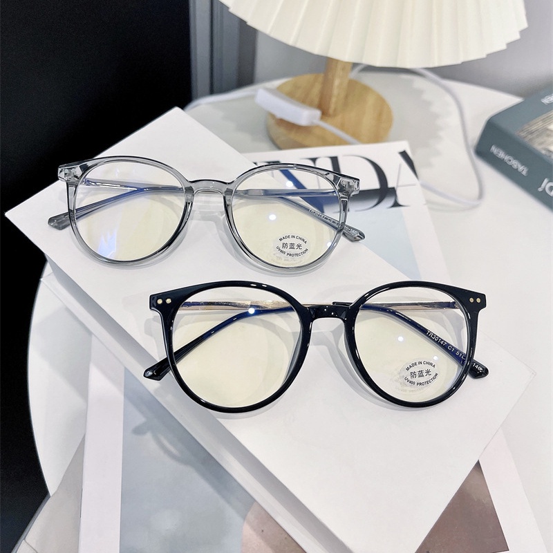 Mắt Kính Gọng Tròn Trong Suốt Chống Ánh Sáng Xanh Phong Cách Hàn Quốc Cổ Điển Thời Trang