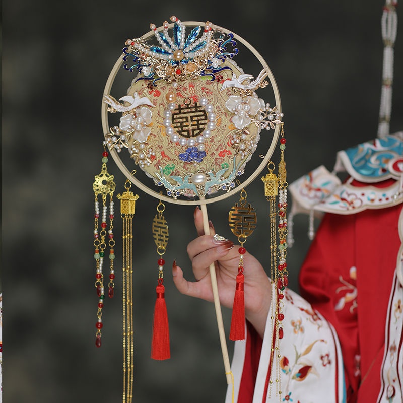 [Trang Sức Đẹp] Quạt Cầm Tay Tua Xiuhe Xiuhe Kiểu Trung Hoa Cho Cô Dâu Đám Cưới Thủ Công Phong Cách Trung Hoa Cổ Điển