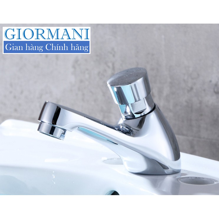 Vòi Lavabo chỉ lạnh tự động ngắt (nút bấm bật lên từ từ dừng xả nước) ITALIA GIORMANI hợp kim bóng đẹp (Kèm dây cấp)