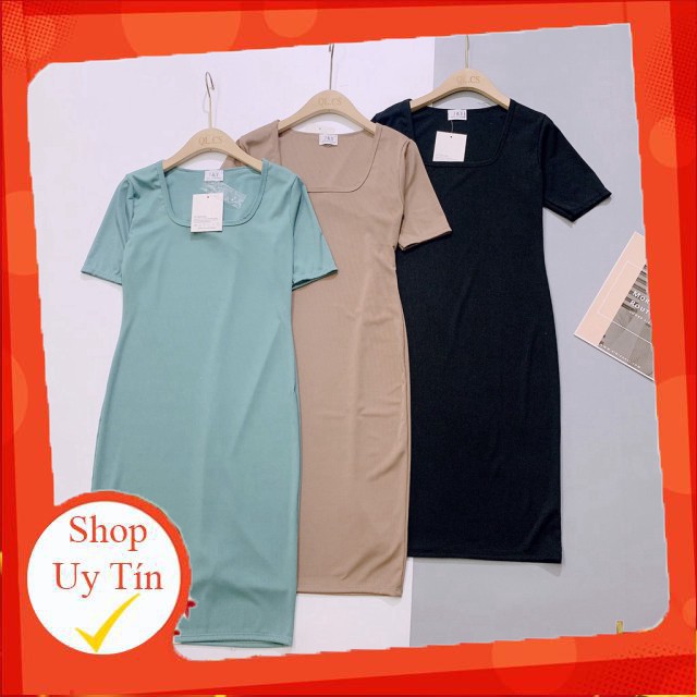váy body len tăm cổ vuông cộc tay -Hàng nhập khẩu