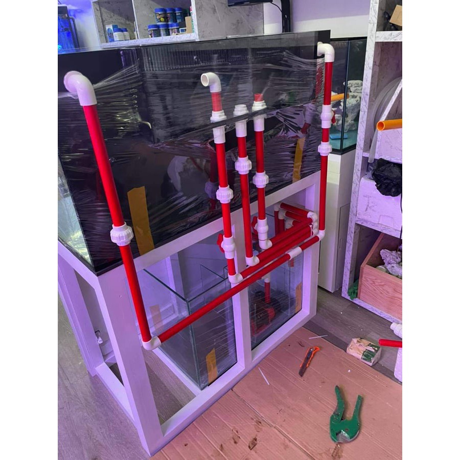 Bộ InOut đỏ trắng PVC cao cấp dùng cho hồ cá cảnh biển. Đầy đủ phụ kiện đi kèm
