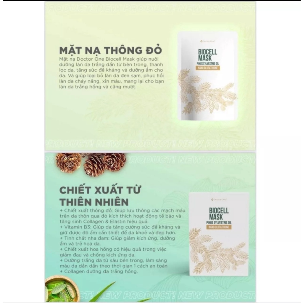 Mặt Nạ Thông Đỏ Biocell Doctor One Dưỡng Trắng, Sáng Da, Mờ Nám, Chống Lão Hóa - Hộp 5 Miếng
