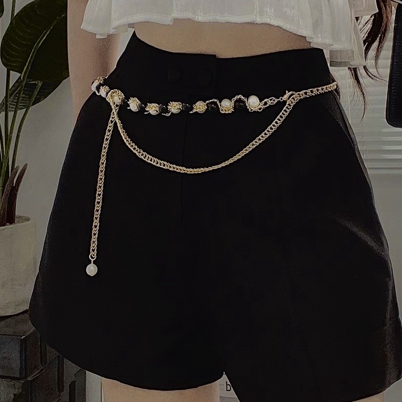 THE FANCE | Thắt lưng xích phối ngọc nhân tạo cá tính độc lạ PEARK BELT CHAIN