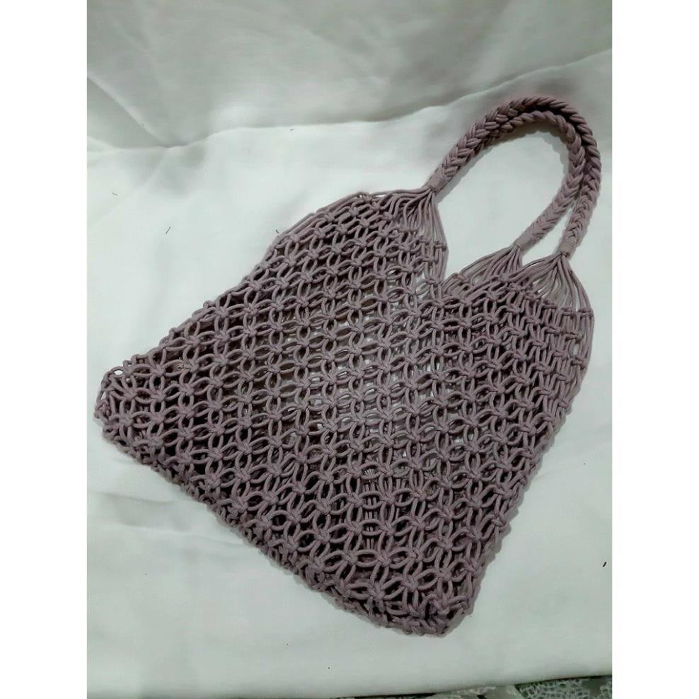 Túi lưới cá đi biển Macrame size L màu nâu đen Có ảnh thật