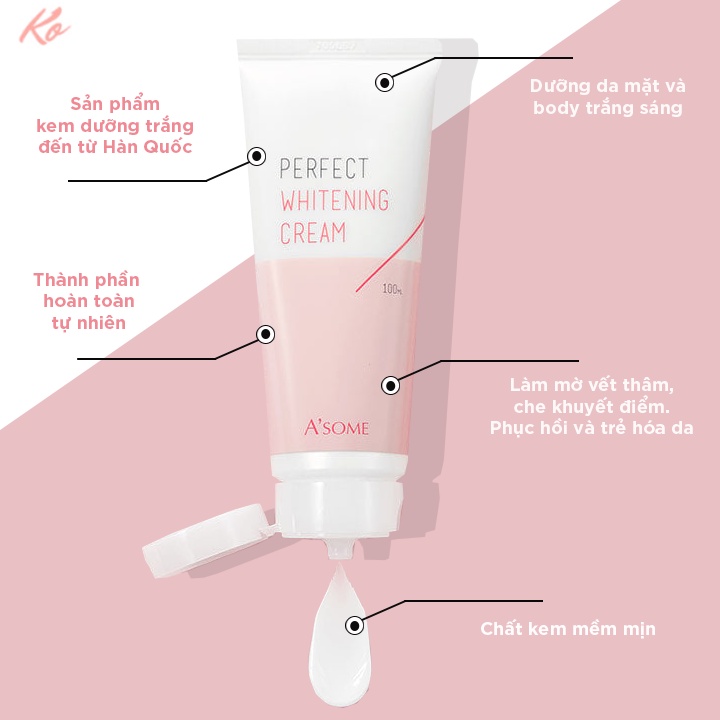 [Mã Giảm 60K Đơn 299K] Kem Dưỡng Nâng Tone Da Mặt Và Body A'SOME PERFECT WHITENING CREAM 100ml