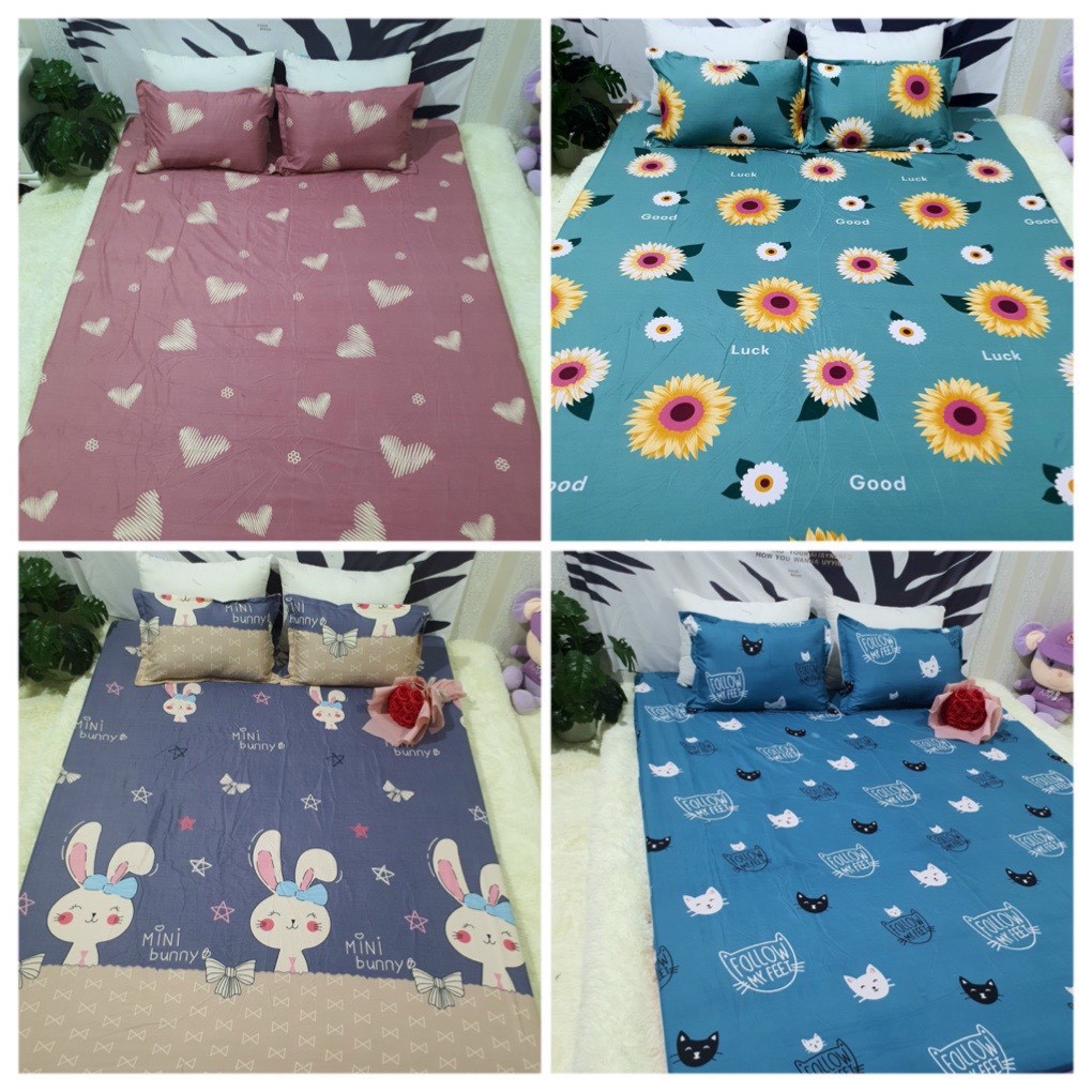 (New Arrival 2021) Combo Bộ Ga chun Kèm 2 Vỏ Gối Nằm Poly Cotton Nhiều Mẫu Chọn Lựa