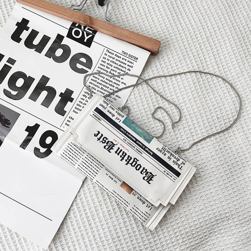 Túi Xách Da Pu Họa Tiết Tờ Báo Thời Trang Cho Nữ