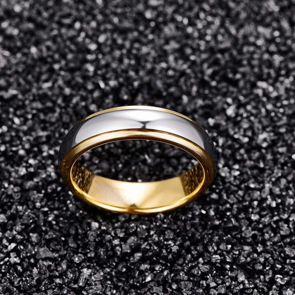 Nhẫn Cưới Thép Vonfram Cacbua Rộng 6mm Vòm Mạ Vàng Thoải Mái