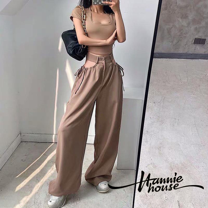 Hannie-Quần ống rộng Lưng Cao Buộc Dây Rỗng Cho Nữ