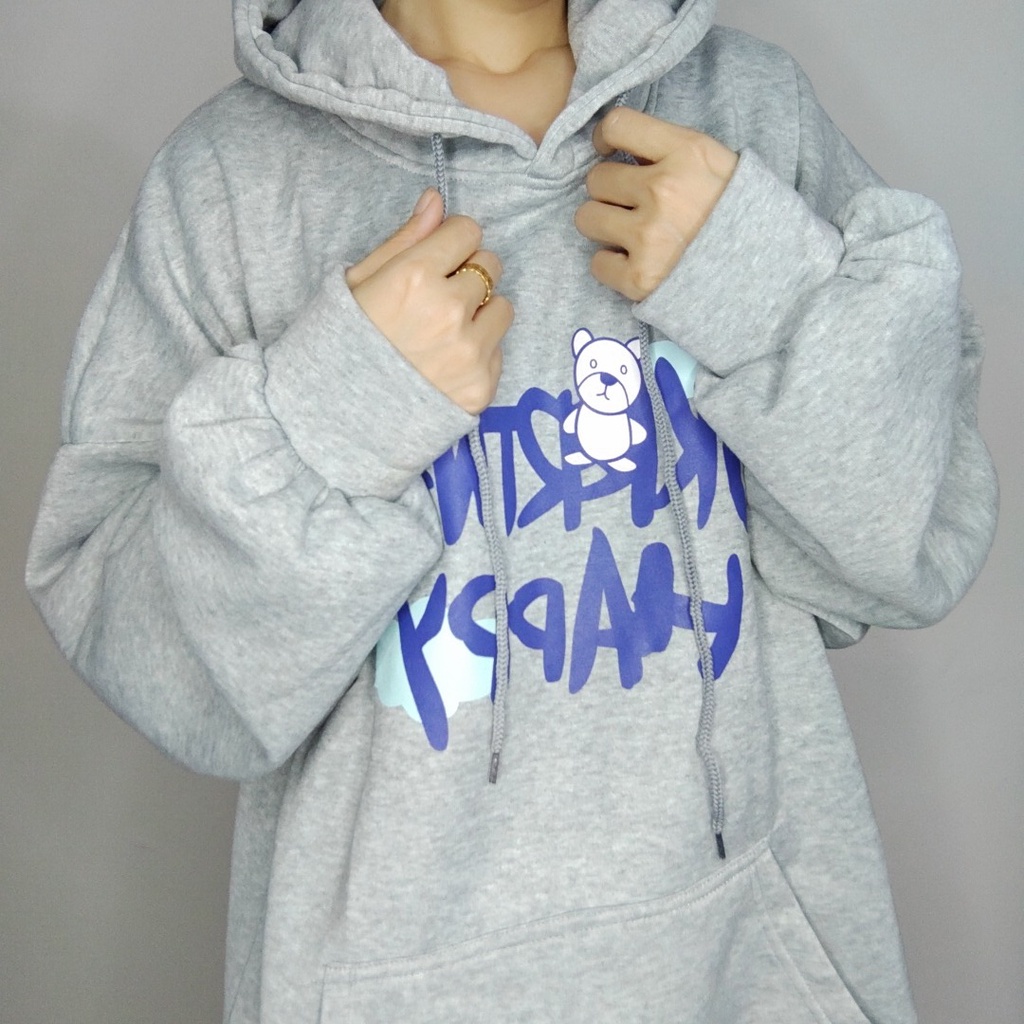 Áo hoodie nữ cute form rộng unisex Happy có mũ rẻ đẹp F12 Collection HD002