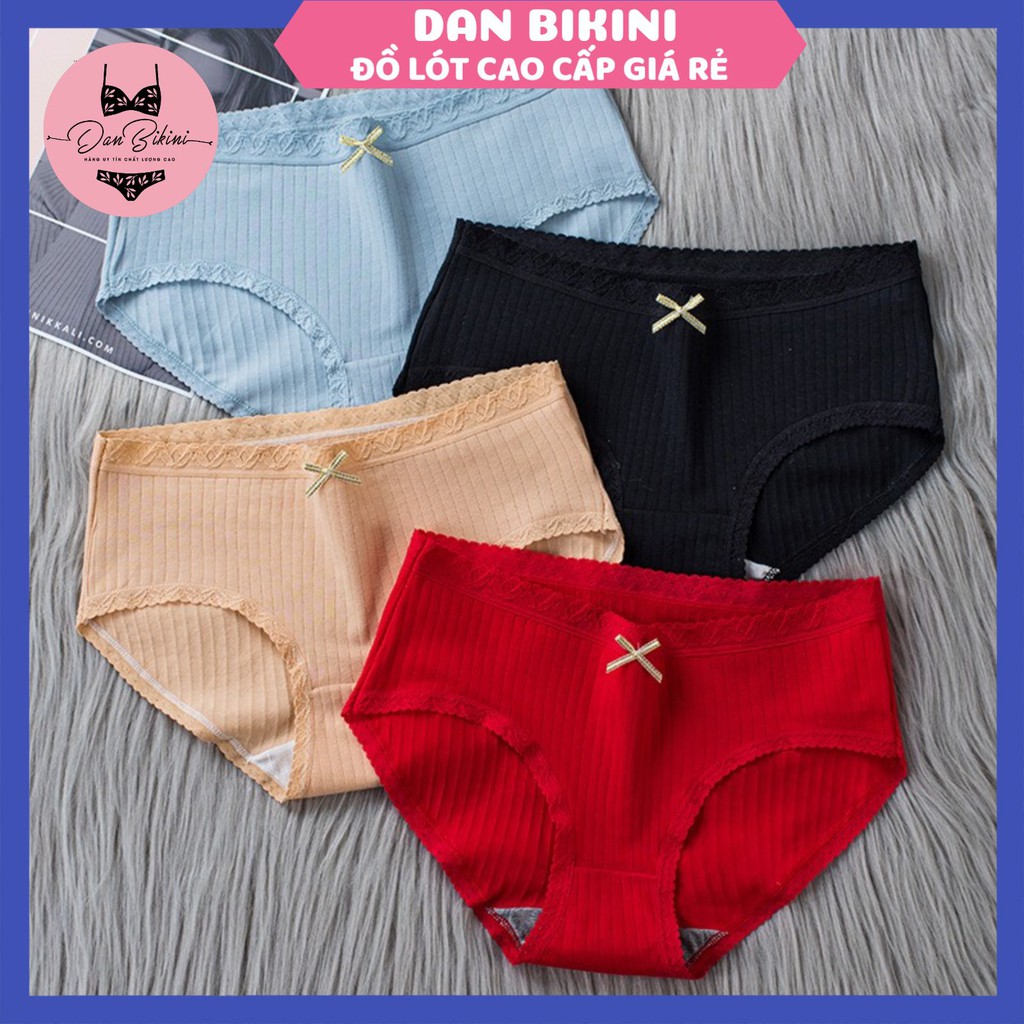 Quần Lót Nữ ❤️FREESHIP❤️ Quần Lót Cotton gân tăm phối viền ren đính nơ điệu đà mã U8