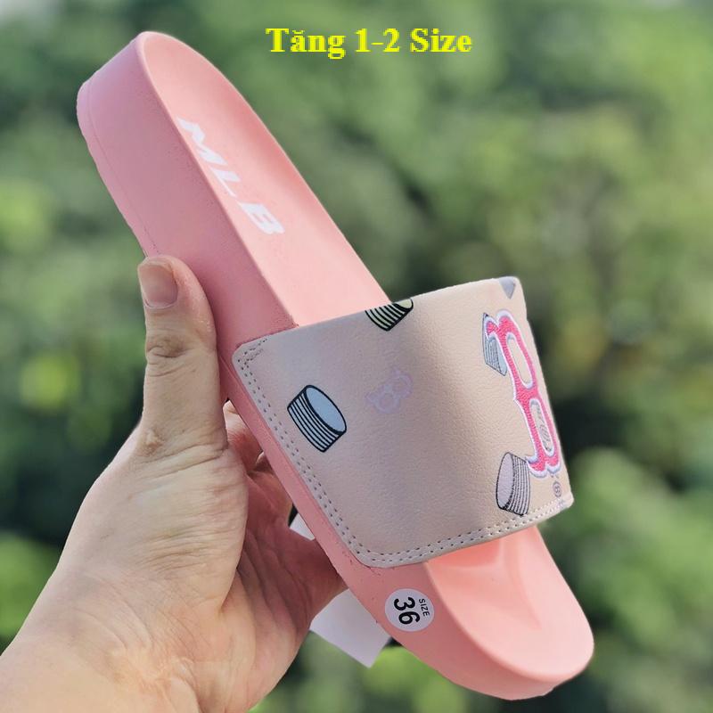 Dép unisex 𝐌𝐋𝐁 thêu nỗi chữ B ❤️FREESHIP + Hộp❤️ dép mlb quai ngang thể thao nam nữ full hồng, kèm tem tag mác đầy đủ