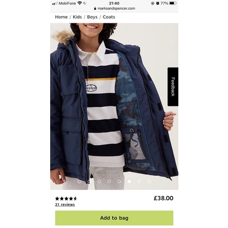 Áo Parka xuất xịn cho bé 2-14 tuổi M&S