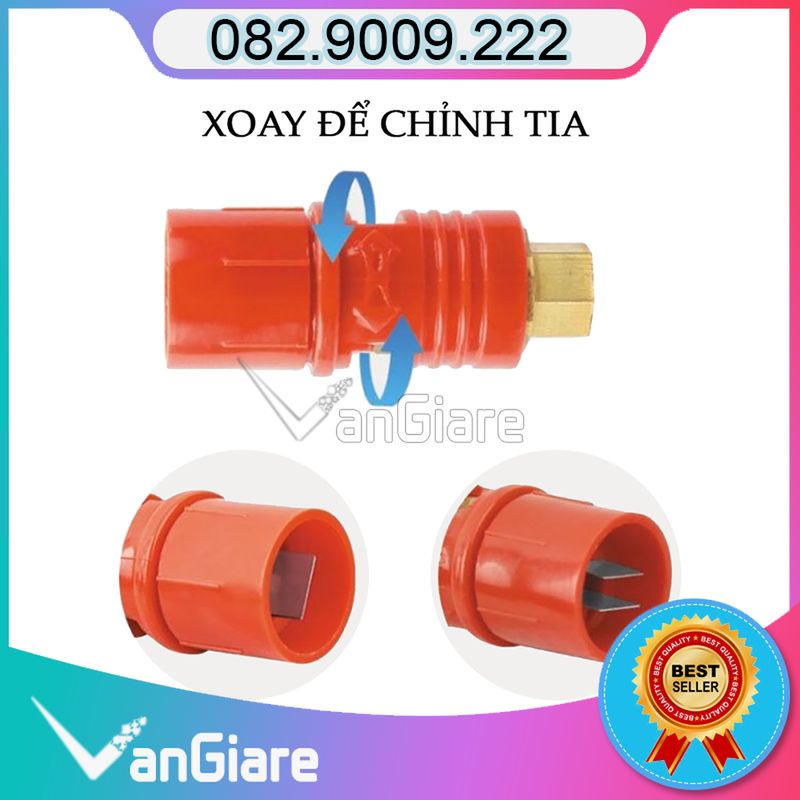 (Chỉnh tia được, có phụ kiện) Béc rửa xe cao áp mỏ vịt ren trong 13mm - phụ kiện đầu chuyển 22mm và van khóa