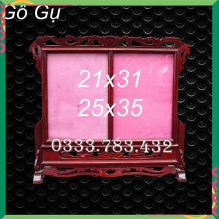 Khung ảnh thờ gia tiên đôi 2 ảnh gỗ gụ 25x35