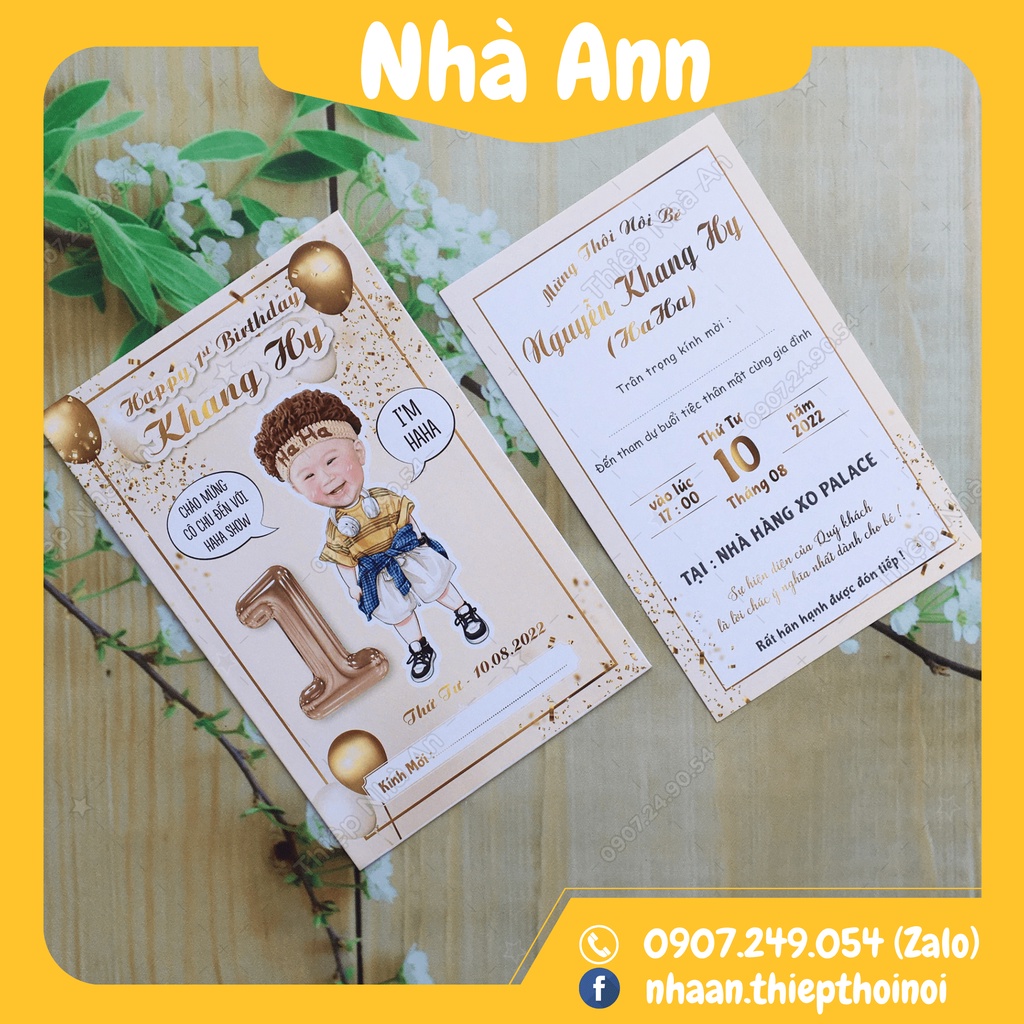 Thiệp Thôi Nôi - Sinh Nhật- Đầy Tháng thiết kế theo yêu cầu dành cho Bé Trai Cute 1725
