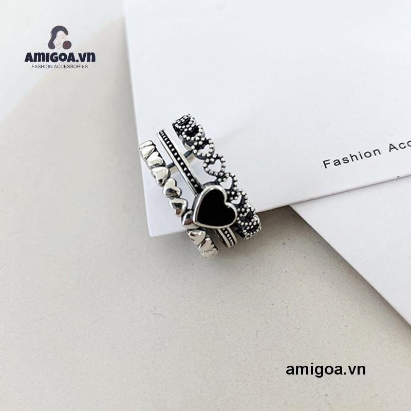 ✨✨Nhẫn Hở Khắc Hình Trái Tim Phong Cách Âu Mỹ Cổ Điển Thời Trang Cho Nữ