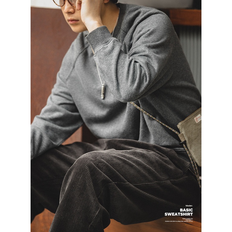 Áo sweater MADEN cổ tròn phong cách retro chất lượng cao cho nam