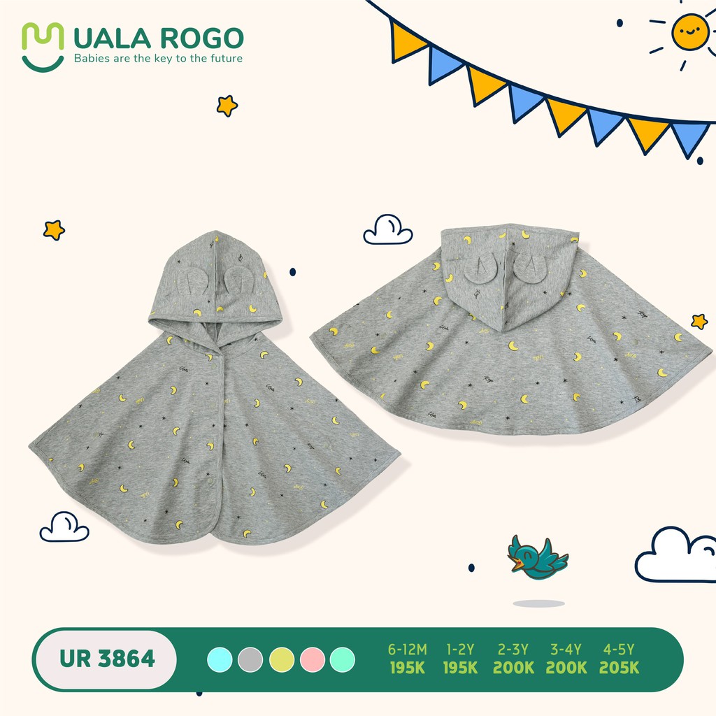 Áo khoác phép thuật tai thỏ Poncho cao cấp bé trai bé gái UALA ROGO 3864