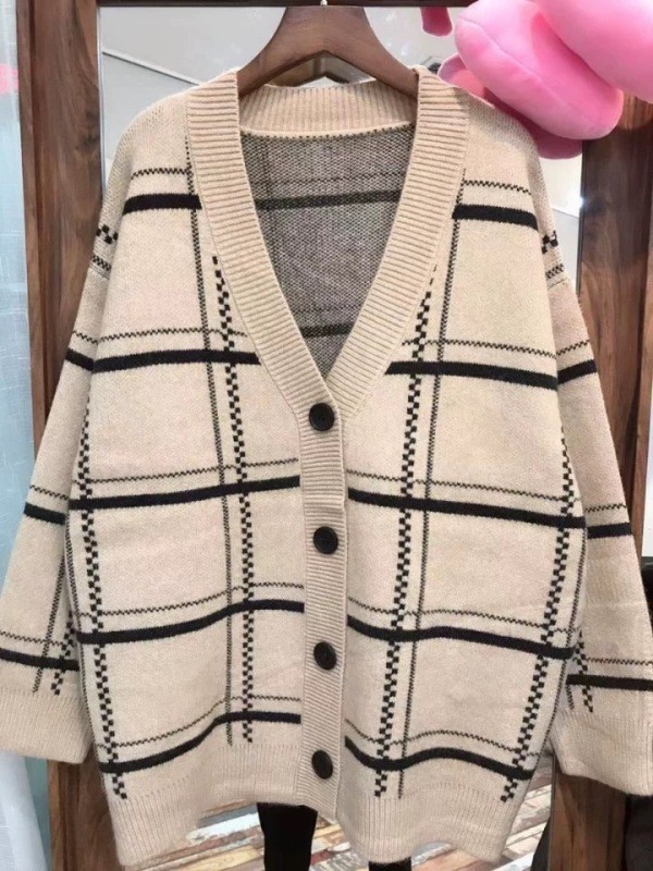 Áo Khoác Cardigan Dệt Kim Cổ Chữ V Dáng Rộng Kẻ Sọc Kiểu Retro Xinh Xắn