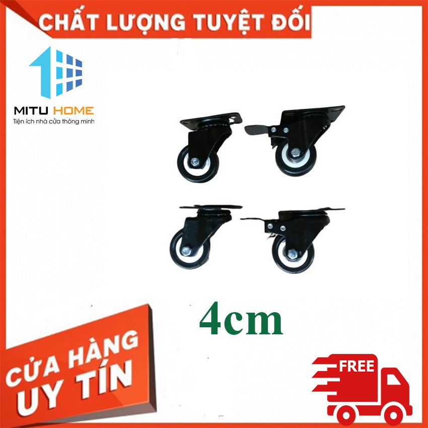 Bộ 4 bánh xe đẩy hàng xoay 360 độ, có khóa chống xoay chống trượt loại 4cm nhóm màu viền đen - MITUHOME