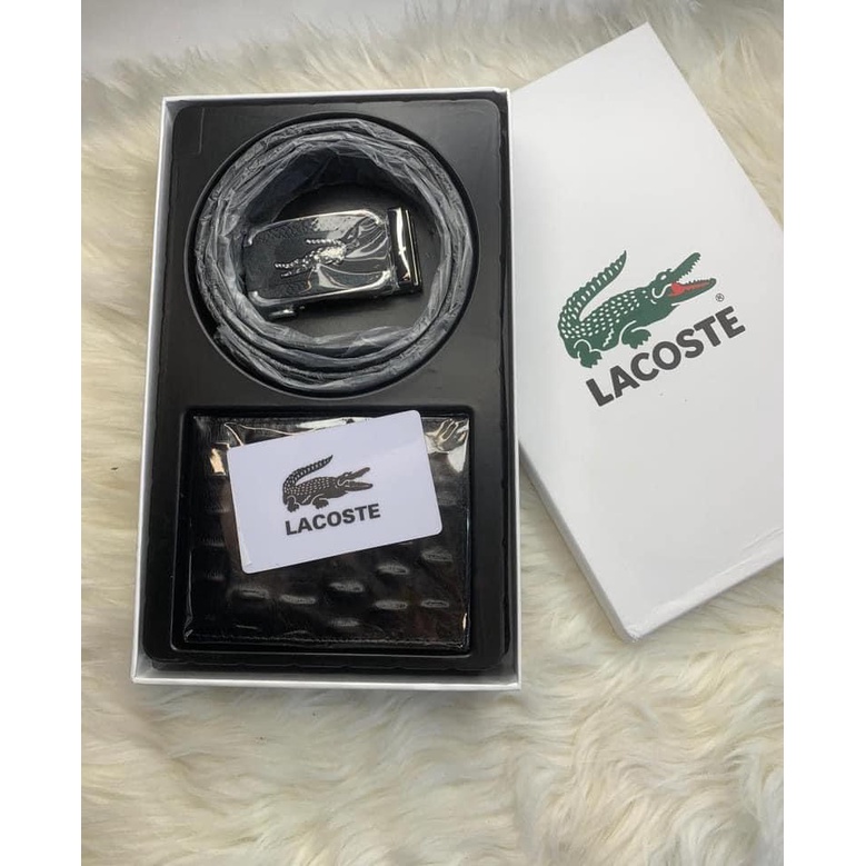 Bộ phụ kiện fullbox gồm Thắt lưng + ví + móc khóa da thật hiệu LACOSTE