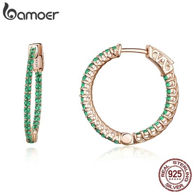 Bamoer Bông Tai bạc 925 Hình Tròn Đính Đá cz Xanh Lá Phong Cách Cổ Điển Thời Trang Cho Nữ sce511