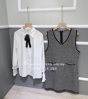 Set áo sơ mi kèm váy gile dạ
