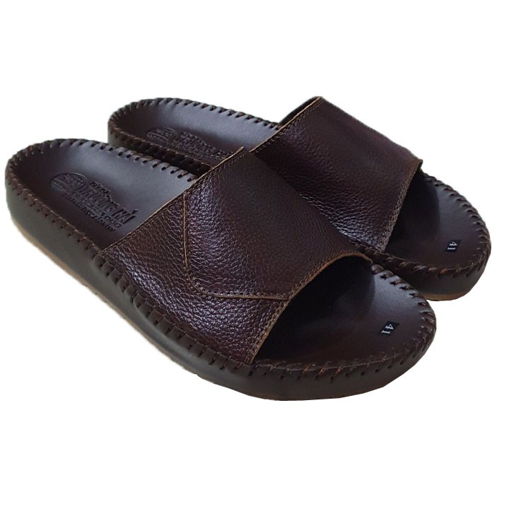 Dép Quai Ngang nam Da Bò Trường Hải  một bản màu đen QND101