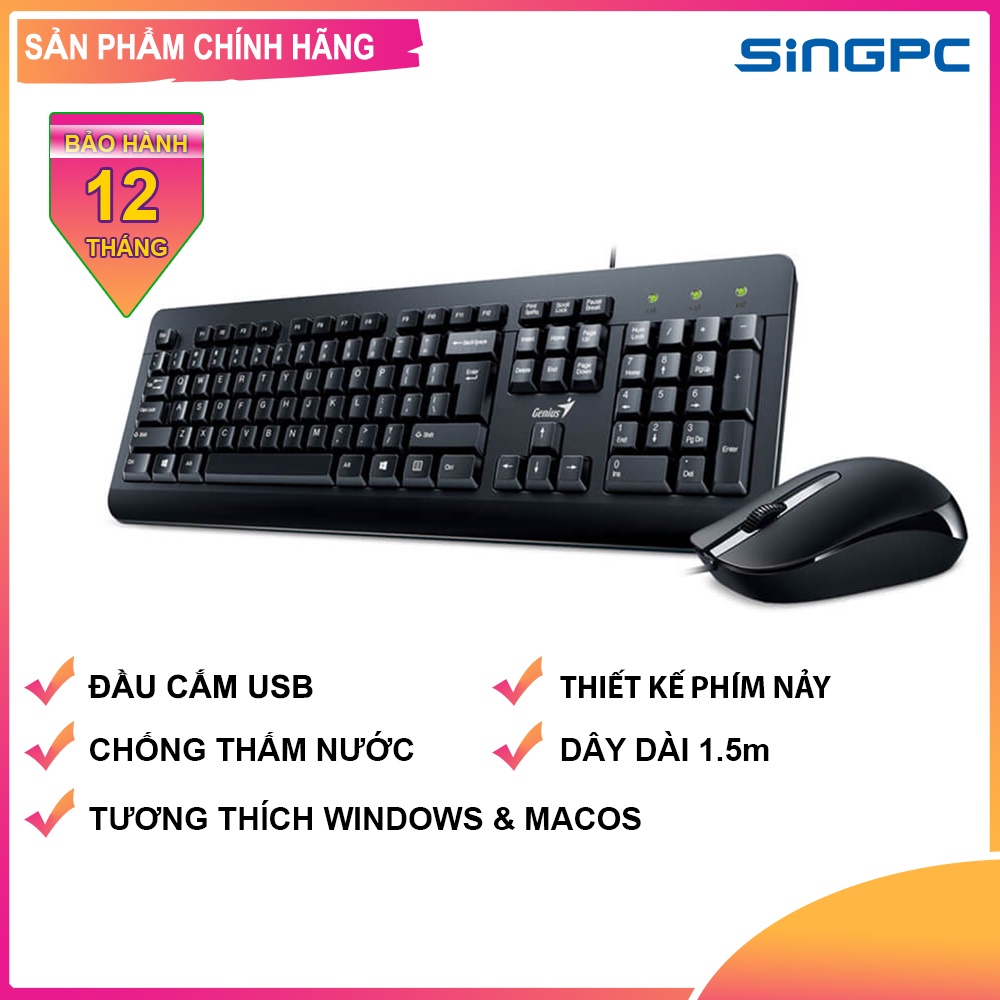 Bộ Bàn Phím Chuột Có Dây Genius KM-160 - Hàng Chính Hãng