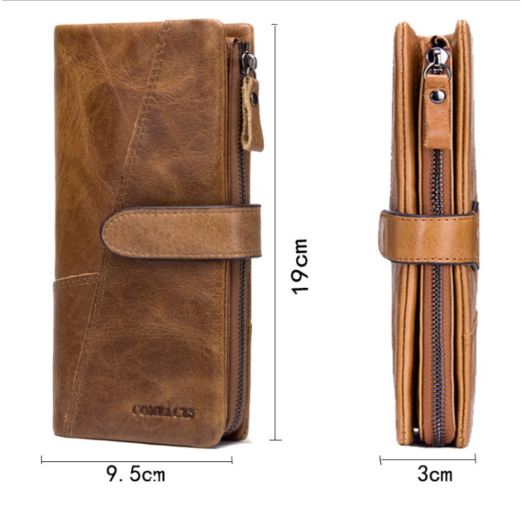 2022 Contact Wallet Genuine Leather N1103-5 - Bảo Hành 2 Năm - Bóp Ví Đứng Dài Cầm Tay Da Bò - Nam Nữ - HongKong